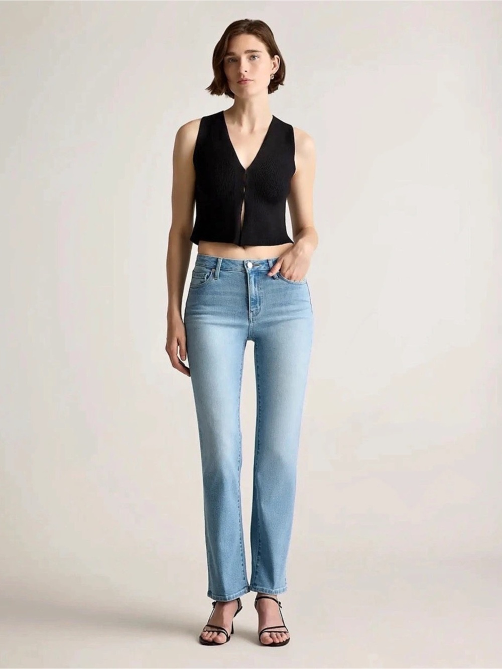 Quince Bella Stretch Straight Jeans Frosted Blue Size 30
